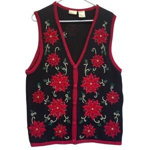 Bobbie Brooks Poinsettia Christmas Vest. Size L